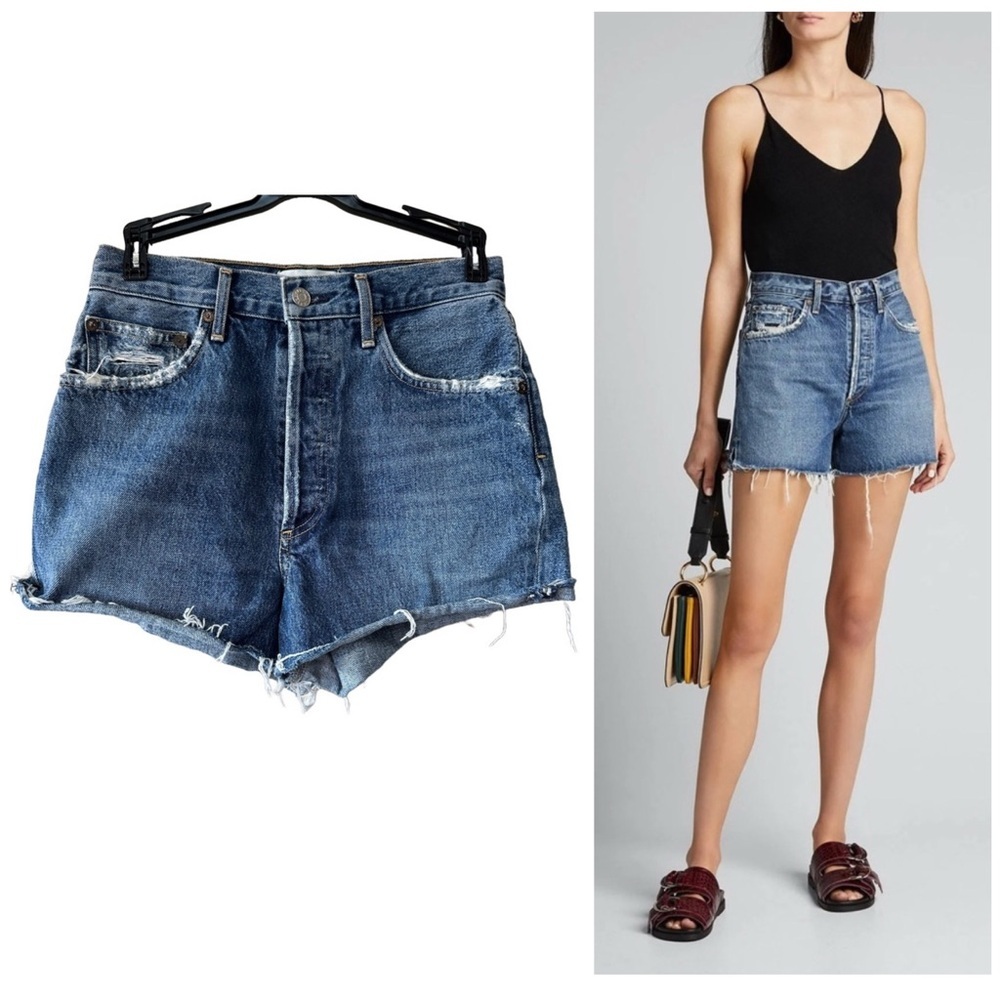 AGOLDE Dee Vintage Style Cutoff Mini Shorts Distressed Blue Denim, Size 26